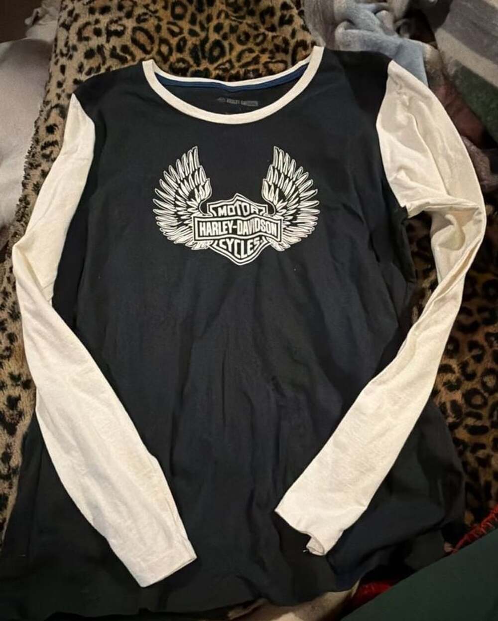 Harley-Davidson Long Sleeve Shirt Size L Black White Wings